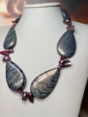 🍇  Picasso Jasper & Magenta Blister Pearls Necklace by MINT